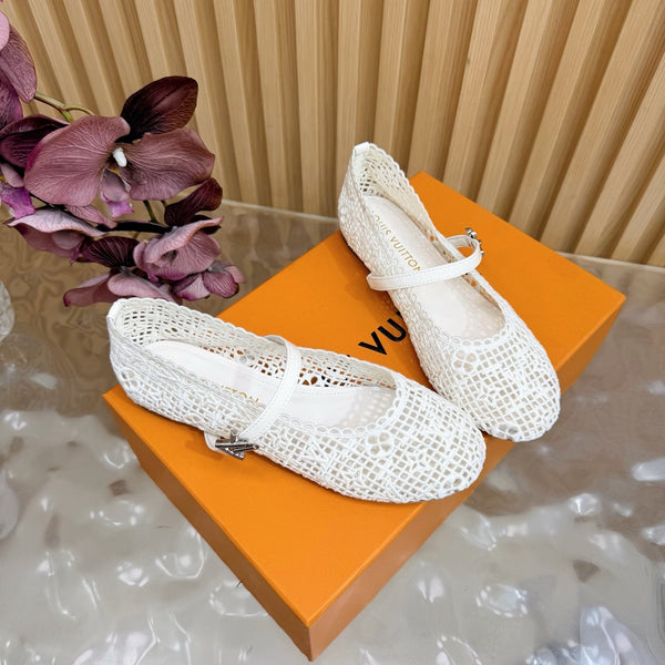 LV Romy Flat Ballerina White in Crochet 703067