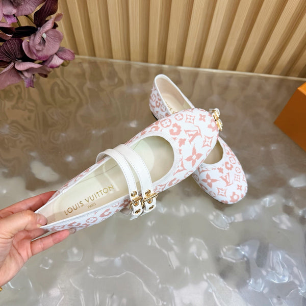 LV Romy Flat Ballerina White Light Pink in Canvas 703060