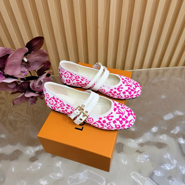 LV Romy Flat Ballerina White Pink in Canvas 703059