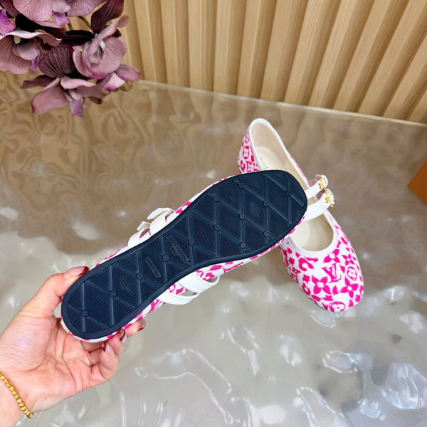 LV Romy Flat Ballerina White Pink in Canvas 703059