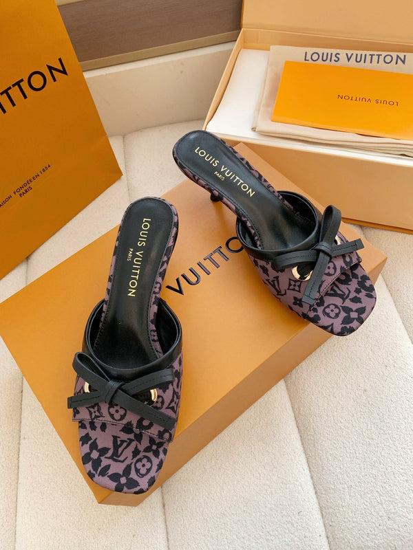 LV 26SS Single Kitten Heel Sandals 55 Purple in Cowhide 703051