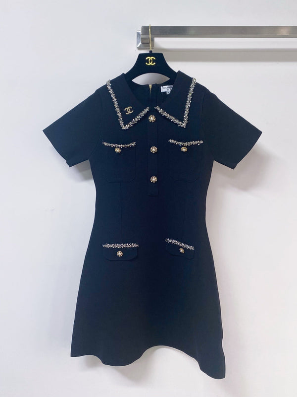 Chanel Short-Sleeve Dress Black in Polyester 262507