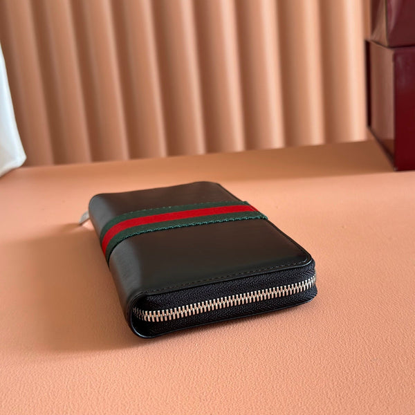 Gucci Web Trademark Zip Around Wallet Black in Cowhide 284918