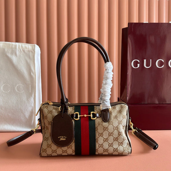Gucci Ophidia 28 Boston Bag Brown in Canvas 284940