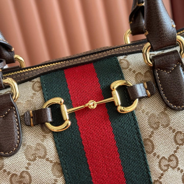 Gucci Ophidia 28 Boston Bag Brown in Canvas 284940