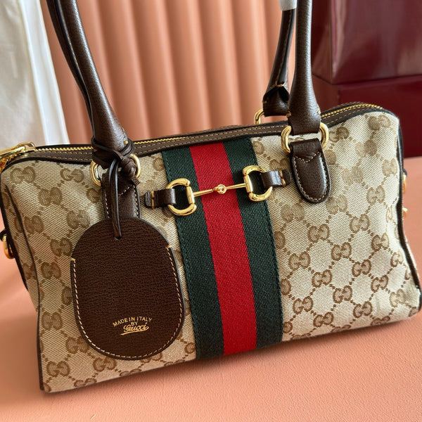 Gucci Ophidia 28 Boston Bag Brown in Canvas 284940