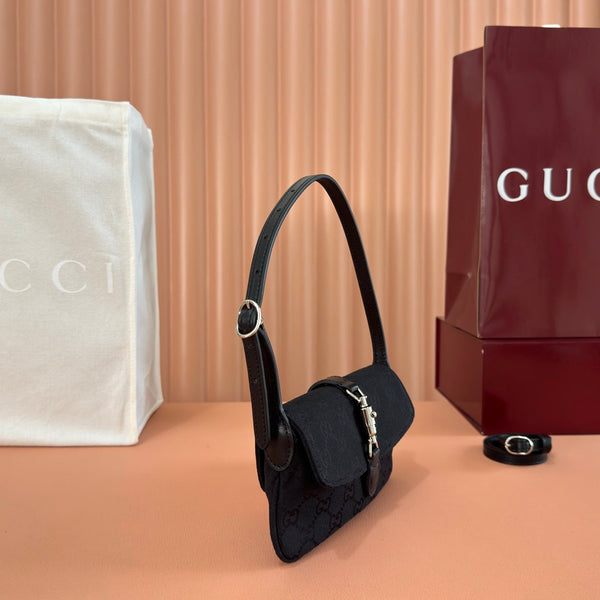 Gucci 26 Jackie Small 21.5cm Black Silver in Canvas 284988