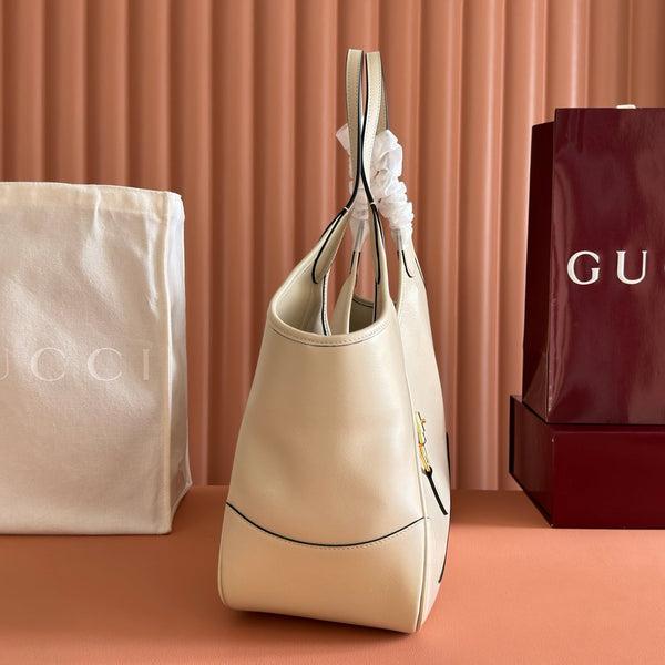 Gucci 26 Mercato Tote Bag 35cm Ivory Gold in Cowhide 284993