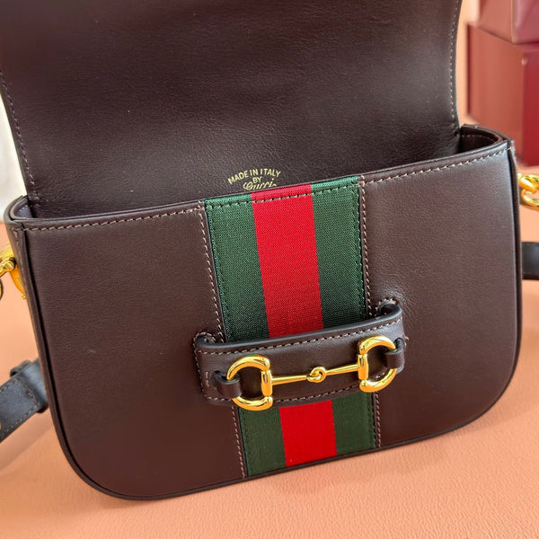 Gucci 26 Horsebit Crossbody Bag 21cm Brown in Cowhide 285032