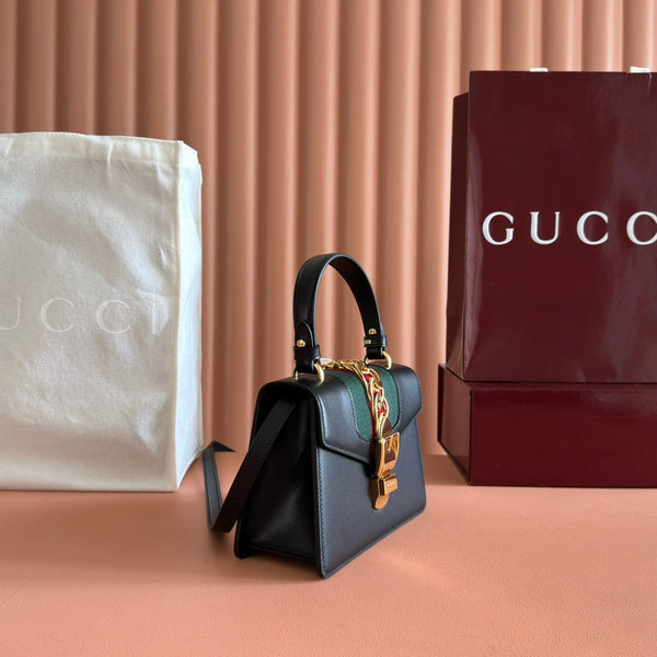 Gucci Sylvie Mini Bag 20 Black Gold  in Cowhide 285223