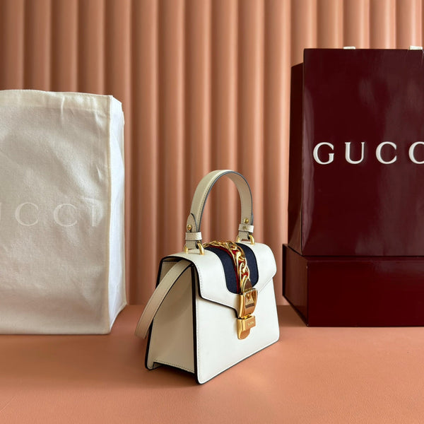 Gucci Sylvie Mini Bag 20 White Gold  in Cowhide 285220
