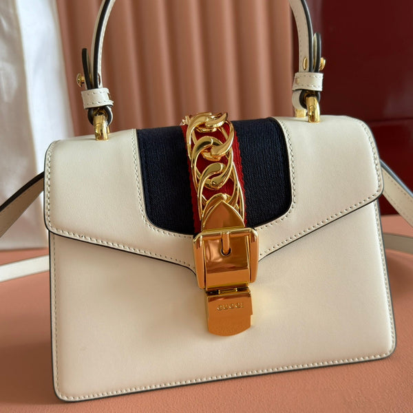 Gucci Sylvie Mini Bag 20 White Gold  in Cowhide 285220