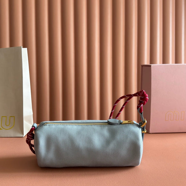 Miu Miu Adventure Nappa Canvas Bucket Bag 22 Gray in Fabric 285322