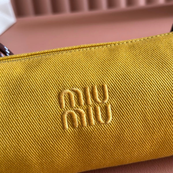 Miu Miu Adventure Nappa Canvas Bucket Bag 22 Yellow in Fabric 285323