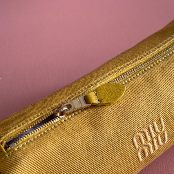 Miu Miu Adventure Nappa Canvas Bucket Bag 22 Yellow in Fabric 285323