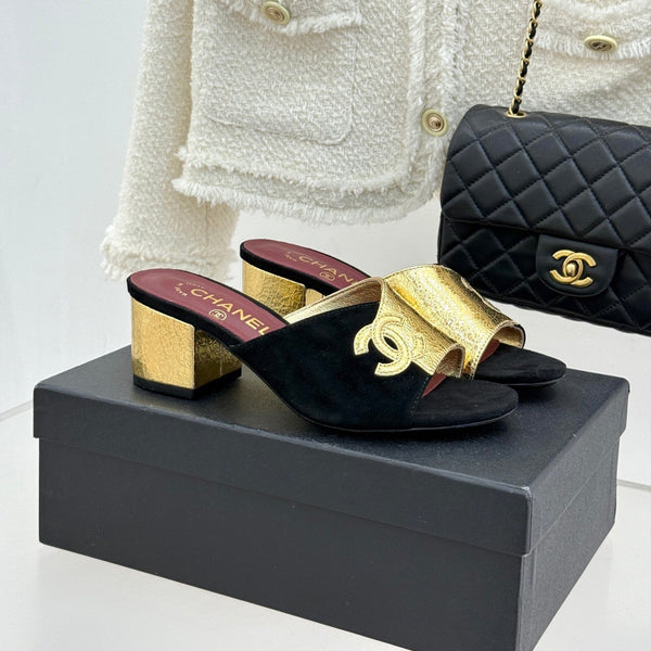 CC 26S Double C Patchwork Sandal 50 Black Gold in Custom leather 706377