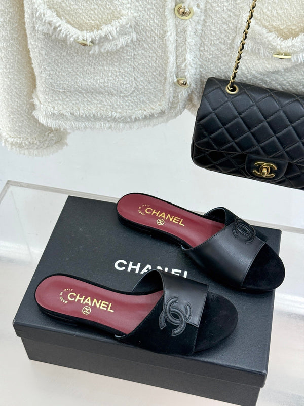 CC 26S Double C Patchwork Sandal Black Gray in Deerskin Cowhide 706372