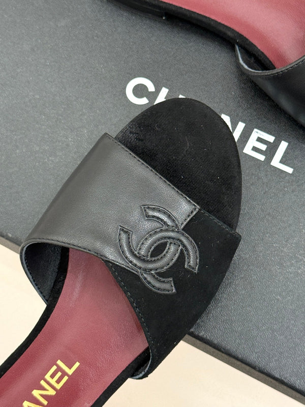 CC 26S Double C Patchwork Sandal Black Gray in Deerskin Cowhide 706372