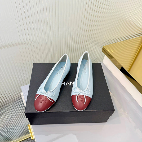 Chanel 2026 Ballet Flat Sky Blue Burgundy Lambskin 714033