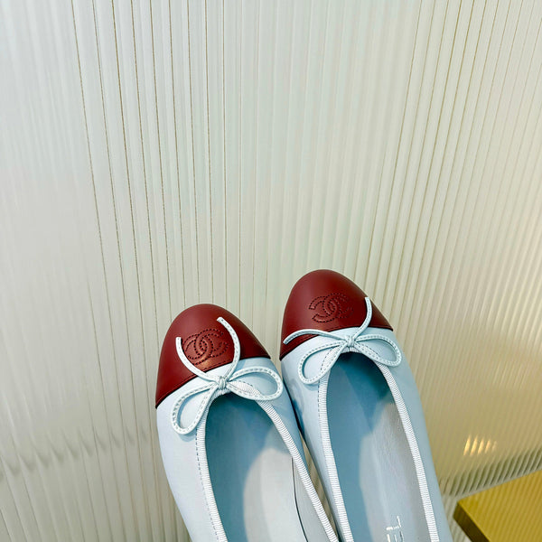 Chanel 2026 Ballet Flat Sky Blue Burgundy Lambskin 714033