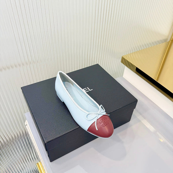 Chanel 2026 Ballet Flat Sky Blue Burgundy Lambskin 714033
