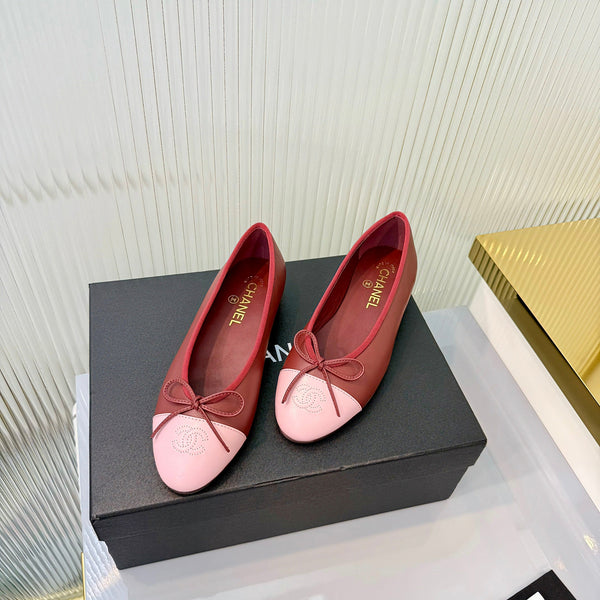 Chanel 2026 Ballet Flat Red Pink Lambskin 714035