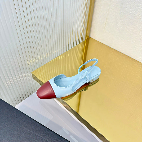 CC 26 Slingback Flat Sky Blue Burgundy Lambskin 714026