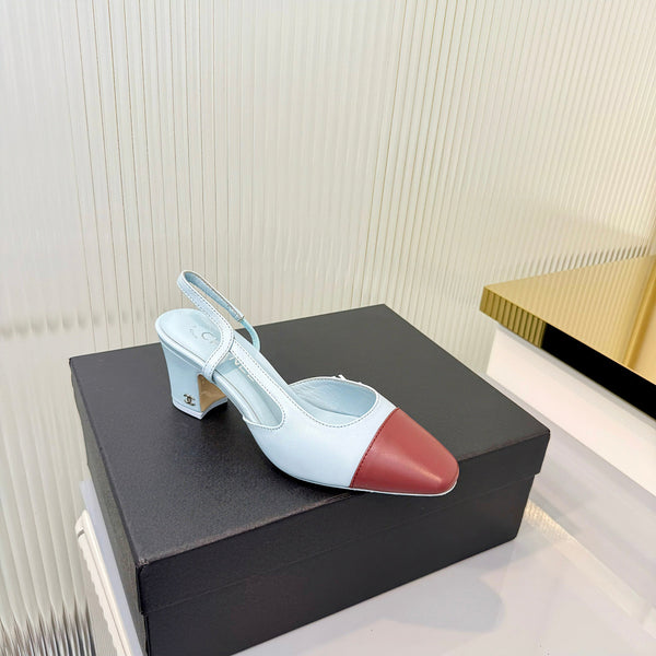 CC 26 Slingback High Heel 6.5cm Light Blue Burgundy Lambskin 714019