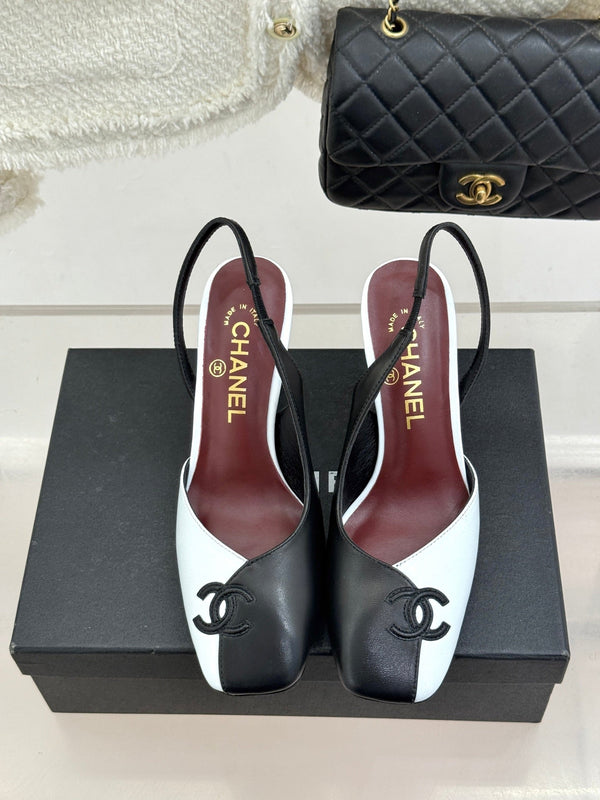 Chanel 26S Slingback 85mm Black White in Cowhide 706356