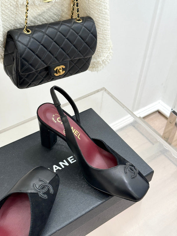 Chanel 26S Slingback 85mm Black Gray in Cowhide 706354