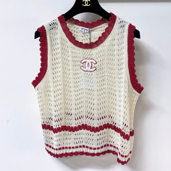 Chanel Vest Beige Red in Nitrile Cotton 278196