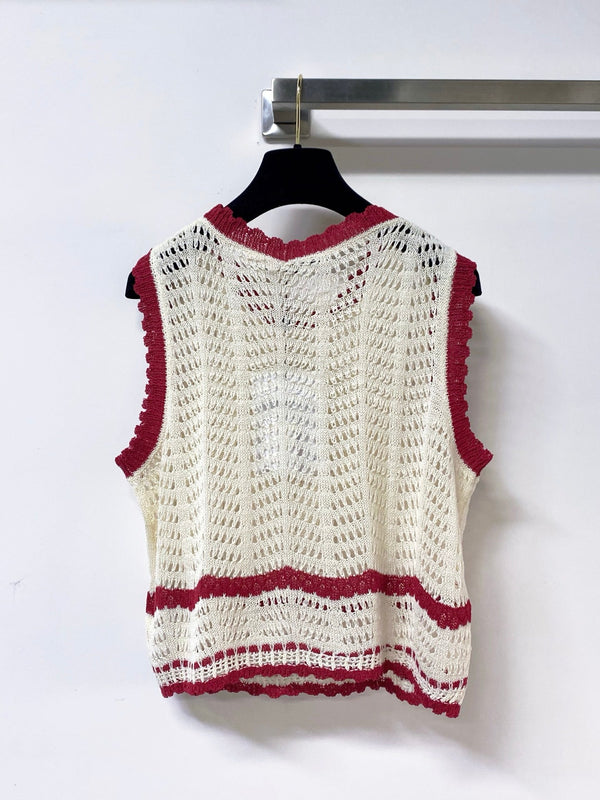 Chanel Vest Beige Red in Nitrile Cotton 278196