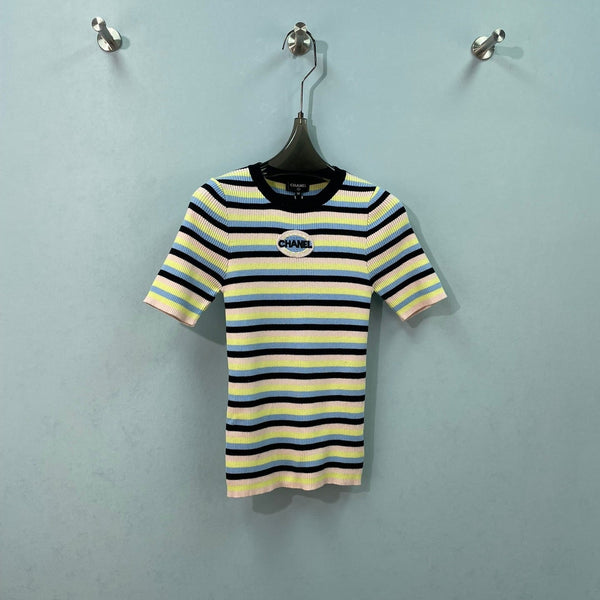 Chanel Short-sleeve Top Yellow Colorful in Cotton 273519