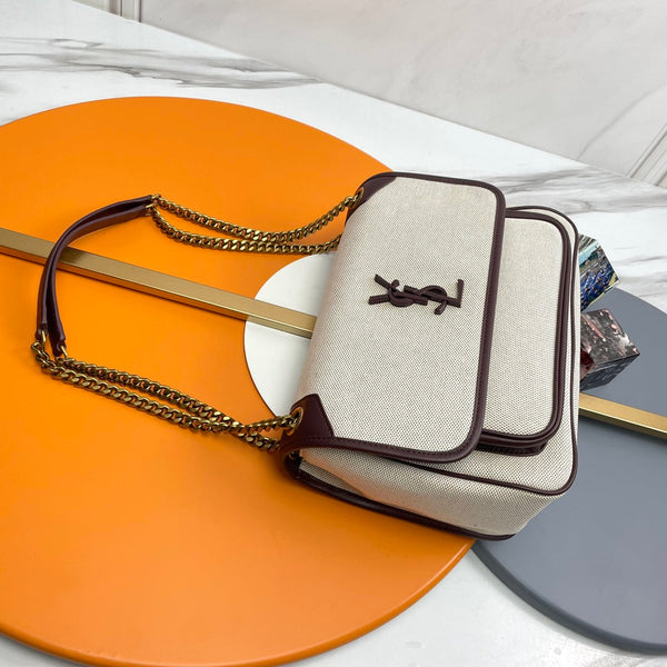 YSL Niki Shoulder Bag 28cm Ivory in Linen 285496