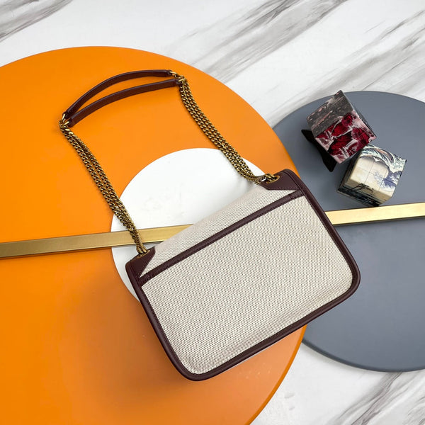 YSL Niki Shoulder Bag 22cm Ivory in Linen 285499