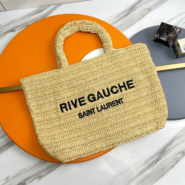 YSL Rive Gauche Tote Bag 38cm Straw Color in Raffia  285698