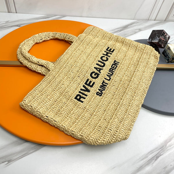YSL Rive Gauche Tote Bag 38cm Straw Color in Raffia  285698