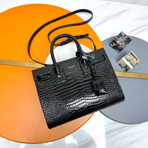 YSL Sac de Jour Baby 26cm  Black in Crocodile-patterned Cowhide 285793