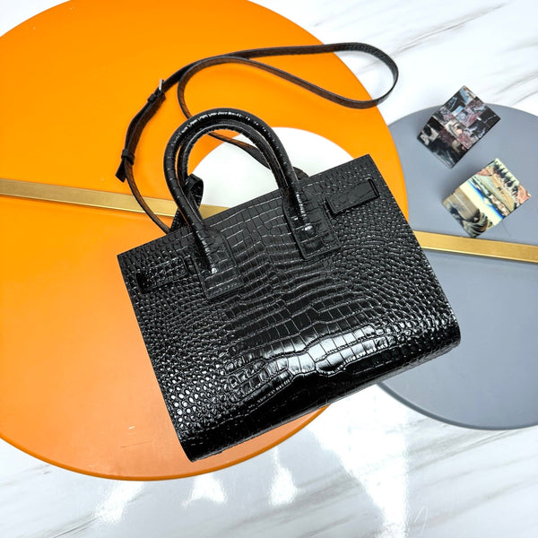 YSL Sac de Jour Baby 26cm  Black in Crocodile-patterned Cowhide 285793