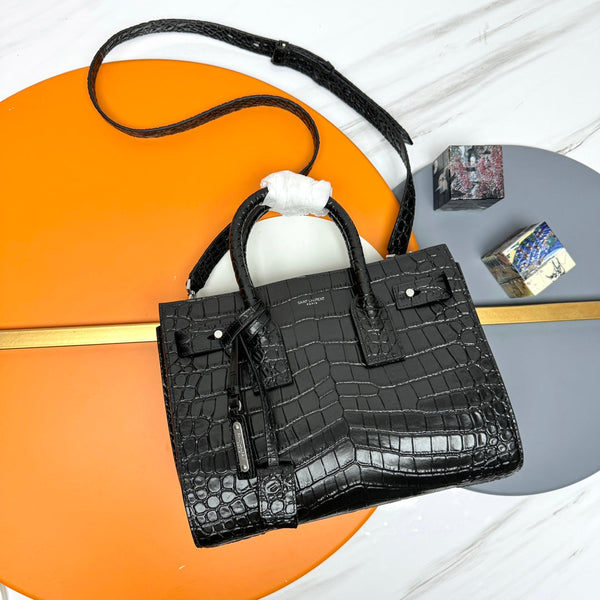 YSL Sac de Jour Nano 26cm Black in Crocodile-patterned Cowhide 285797