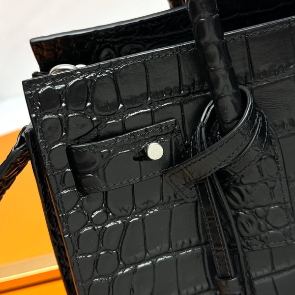 YSL Sac de Jour Nano 26cm Black in Crocodile-patterned Cowhide 285797