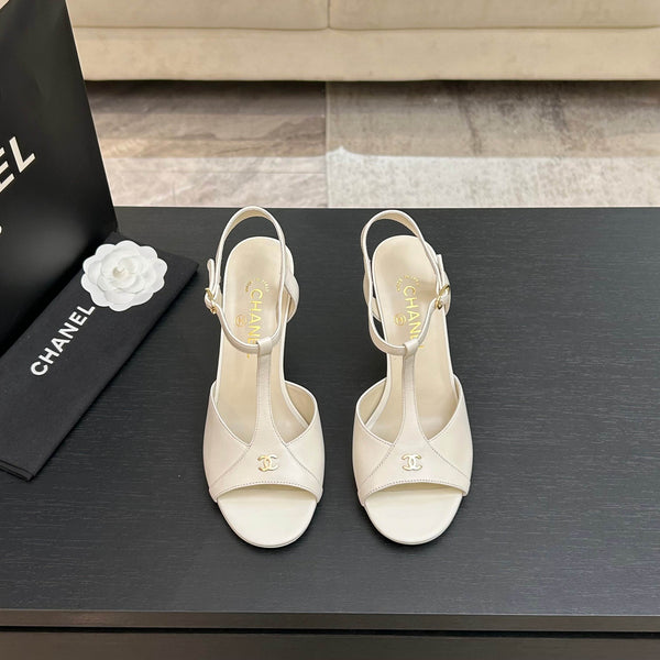 Chanel 26P Metallic Double C Stiletto Sandals 70 Ivory In Sheepskin 717713