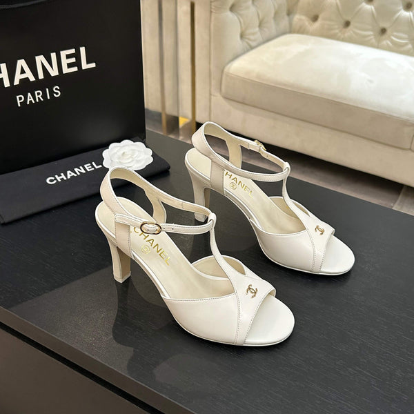 Chanel 26P Metallic Double C Stiletto Sandals 70 Ivory In Sheepskin 717713