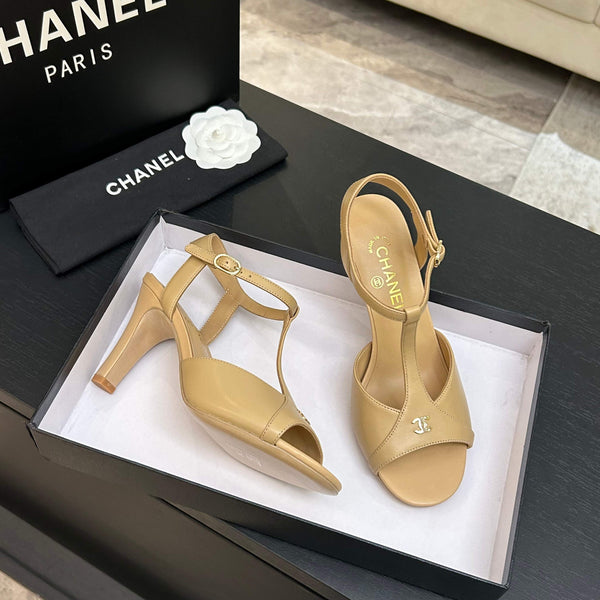 Chanel 26P Metallic Double C Stiletto Sandals 70 Beige In Sheepskin 717711