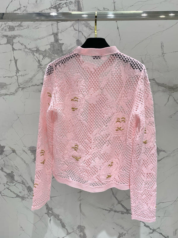 Chanel Embroidered Hollow-Out Cardigan Pink in Cotton 298308