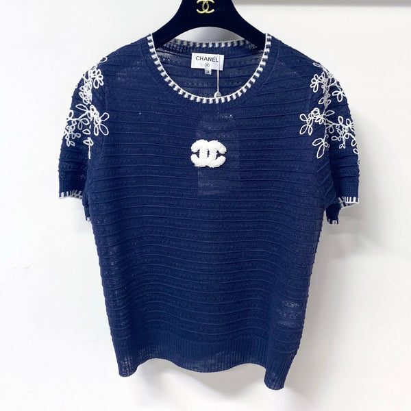 Chanel Short-Sleeve T-Shirt Navy Blue in Wool 305894