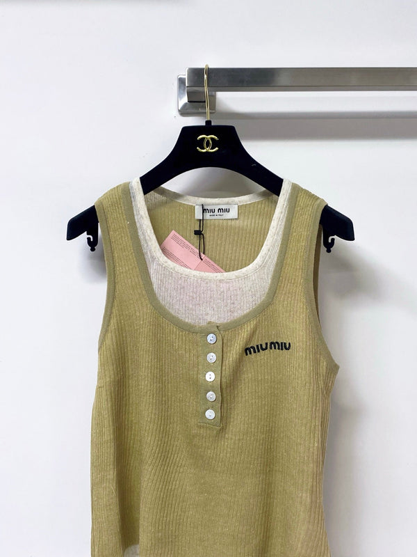 Miu Miu Vest Beige mix Olive Green in Wool 305869