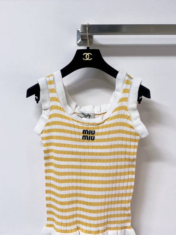 Miu Miu Short-Sleeve T-Shirt Yellow White in Acrylic 305824