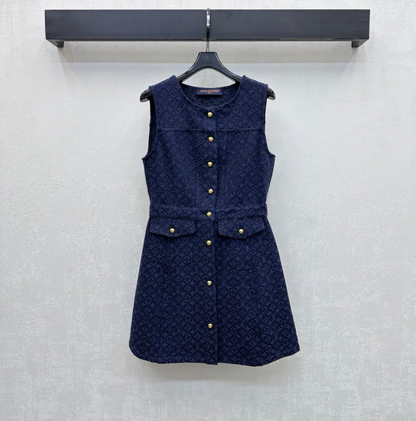 LV 26 Denim Vest Dress Dark Blue in Cotton 372434