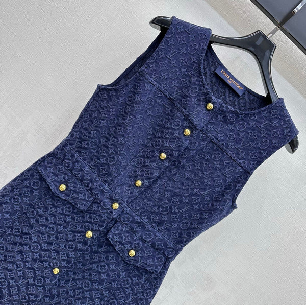 LV 26 Denim Vest Dress Dark Blue in Cotton 372434